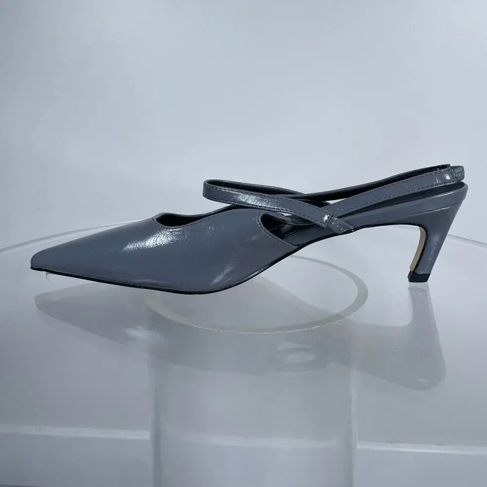 C. Paravano Heels 41 US 10 HELEN Pointed Toe Kitten Heel Gray Leather Business